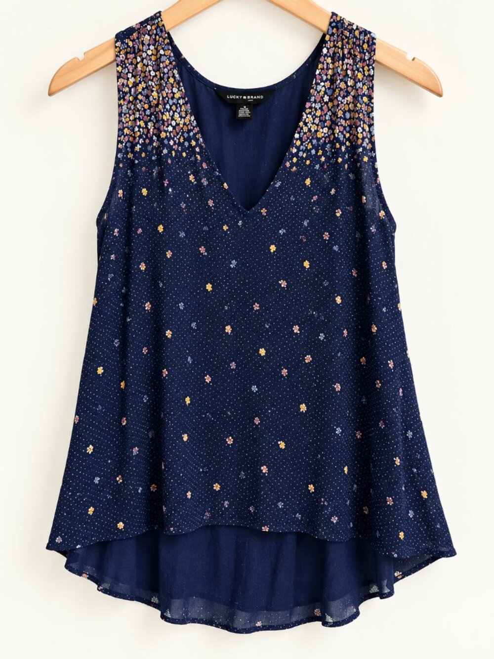 Lucky Brand navy sleeveless print tank top size M M